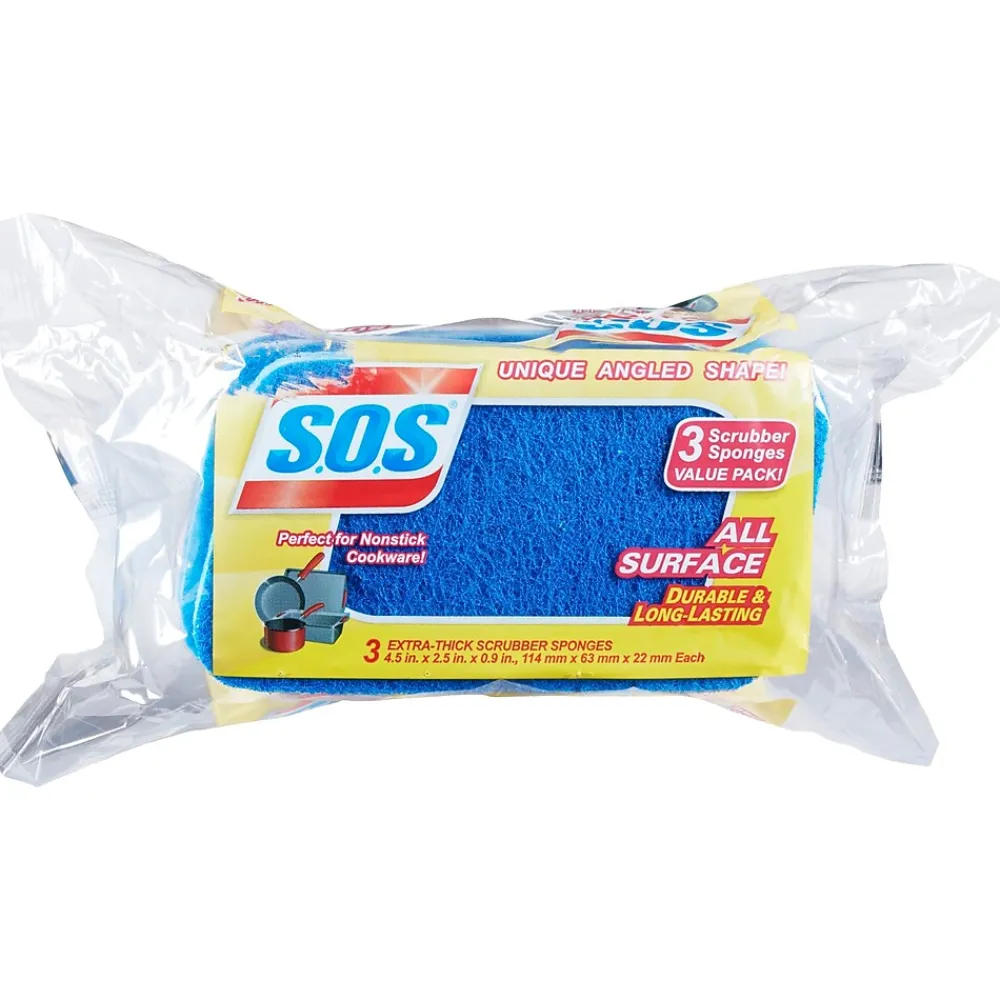 S.O.S All Surface Scrubber Sponge, 3 Sponges/Pack, 8 Packs/Case (91028)