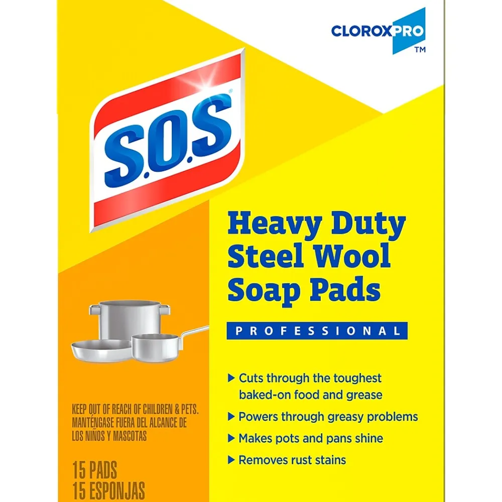 S.O.S CloroxPro Steel Wool Soap Pads, 15/Box (88320)