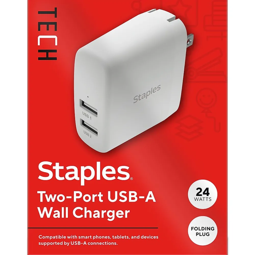 Staples TECH USB-A Wall Charger, 24W, White (ST62318)