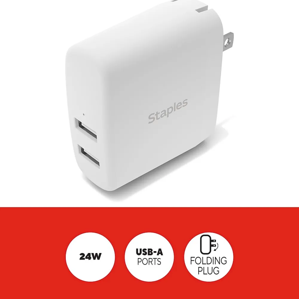 Staples TECH USB-A Wall Charger, 24W, White (ST62318)