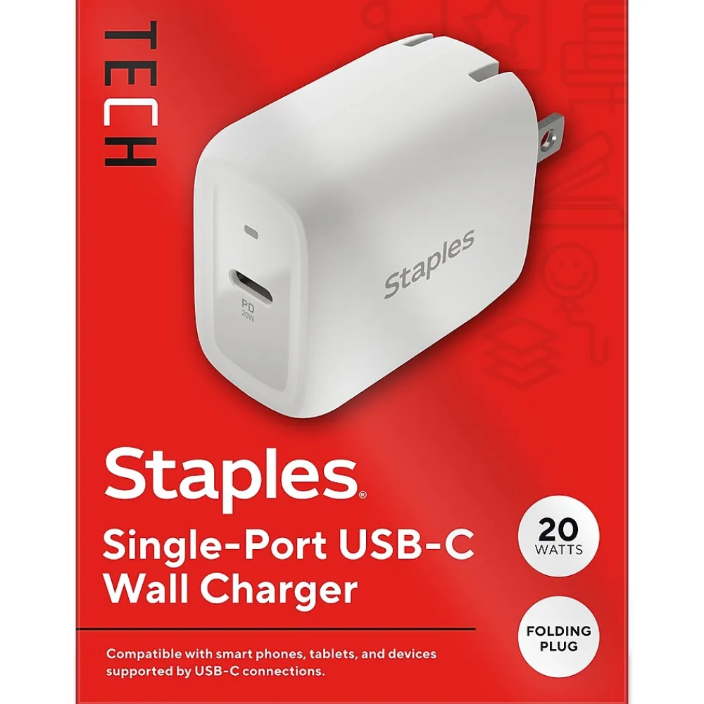 Staples TECH USB-C Wall Charger, 20W, White (NX60446)