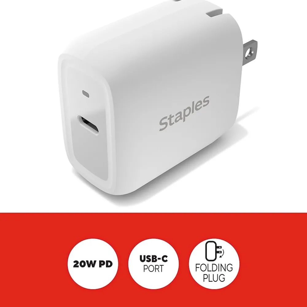 Staples TECH USB-C Wall Charger, 20W, White (NX60446)