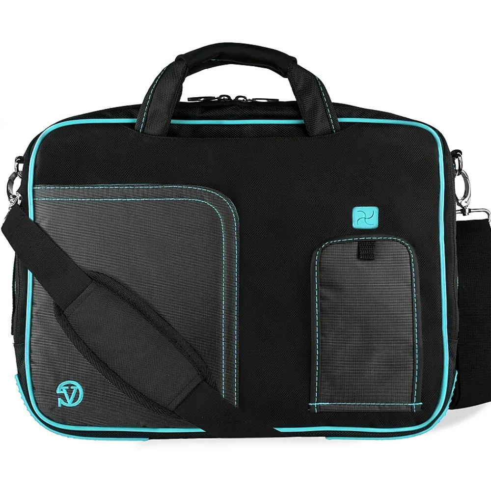 Vangoddy Nylon Business Messenger Bag, Black/Aqua (PT_NBKLEA781_17)