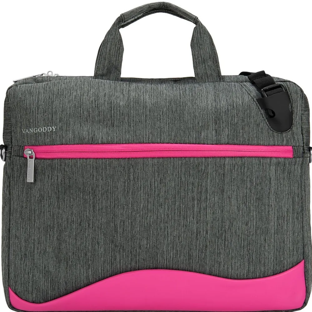 Vangoddy Wave Laptop Briefcase, Gray/Magenta Nylon (NBKLEA602)