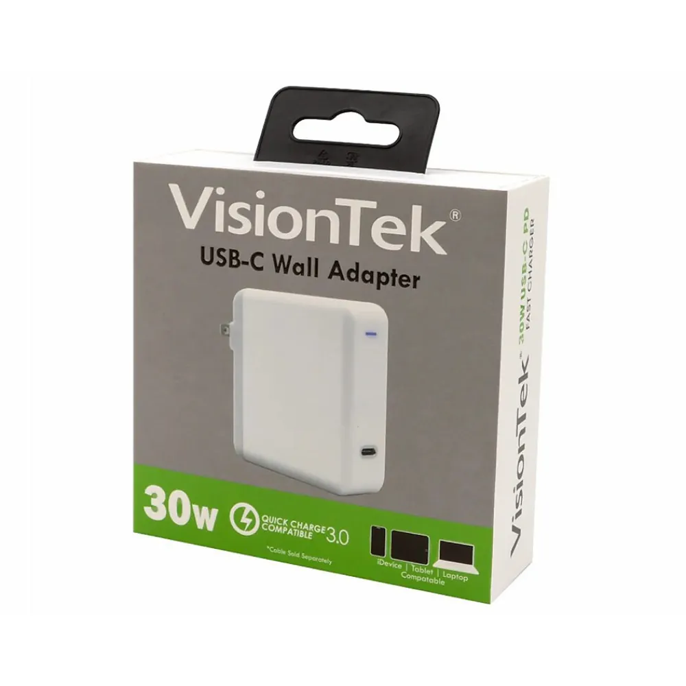 VisionTek USB-C 30W Quick Charger, White (901282)