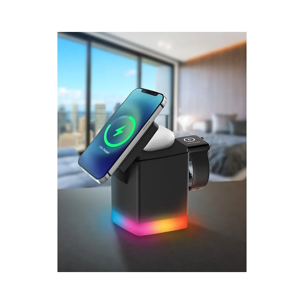 Vivitar Magnetic 3-in-1 Wireless Charging Stand, USB-C, Black (PWR5003-BLK-T35-12)