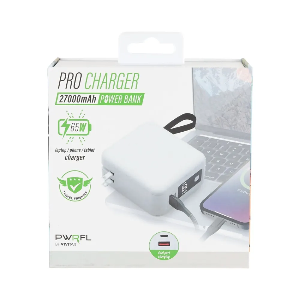 Vivitar PWRFL ProCharger USB-A/USB-C Power Bank, 27000mAh, White (PWR3010-WHT-T35-12)