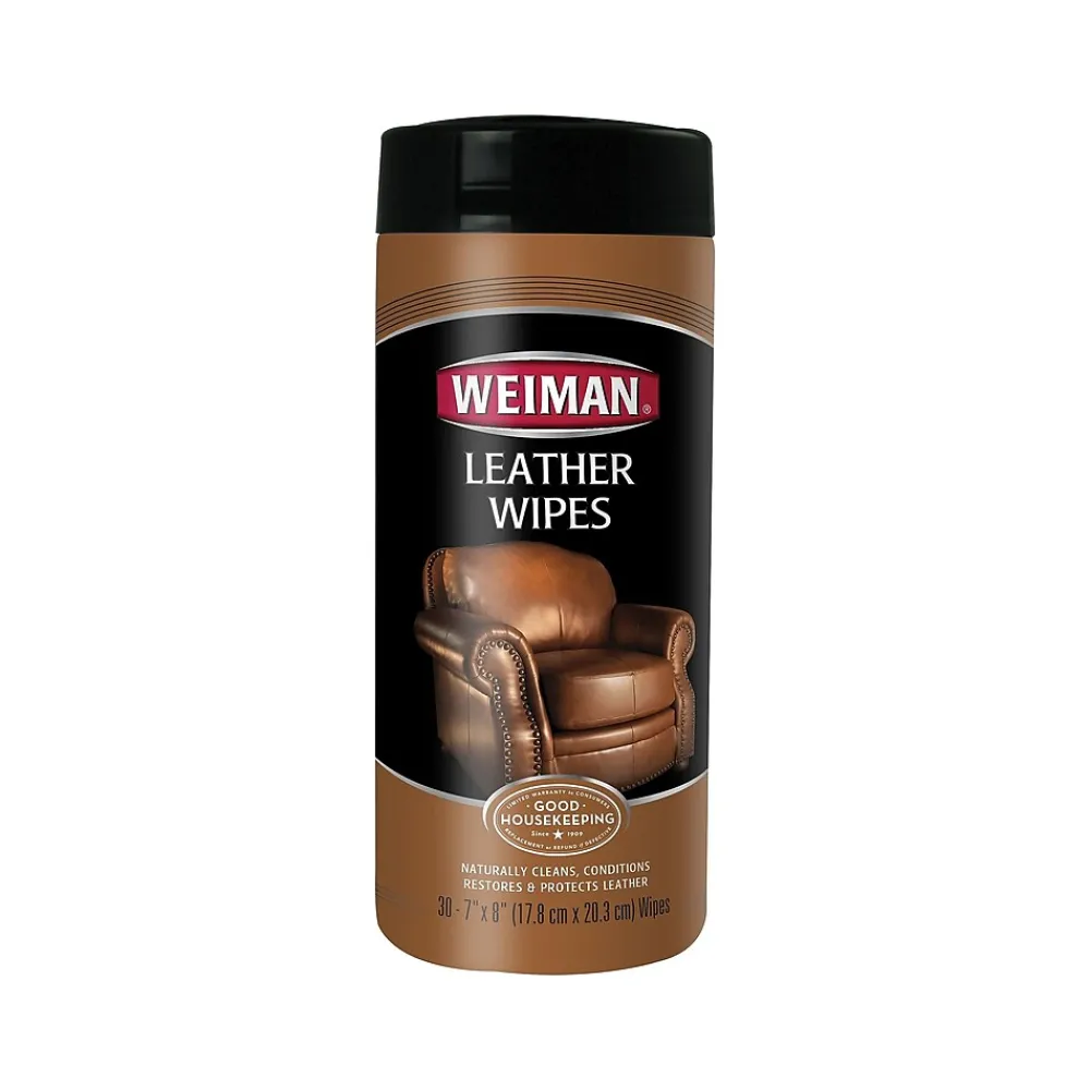 Weiman 1-Ply Leather Wipes, Lemon Scent, 30 Wipes/Tub (91)