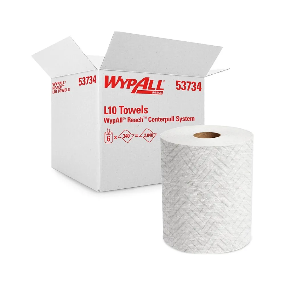 WypAll L10 Cleaning Towels, 7" x 11", White, 340 Sheets/Roll, 6 Rolls/Pack, 6/Carton (53734)