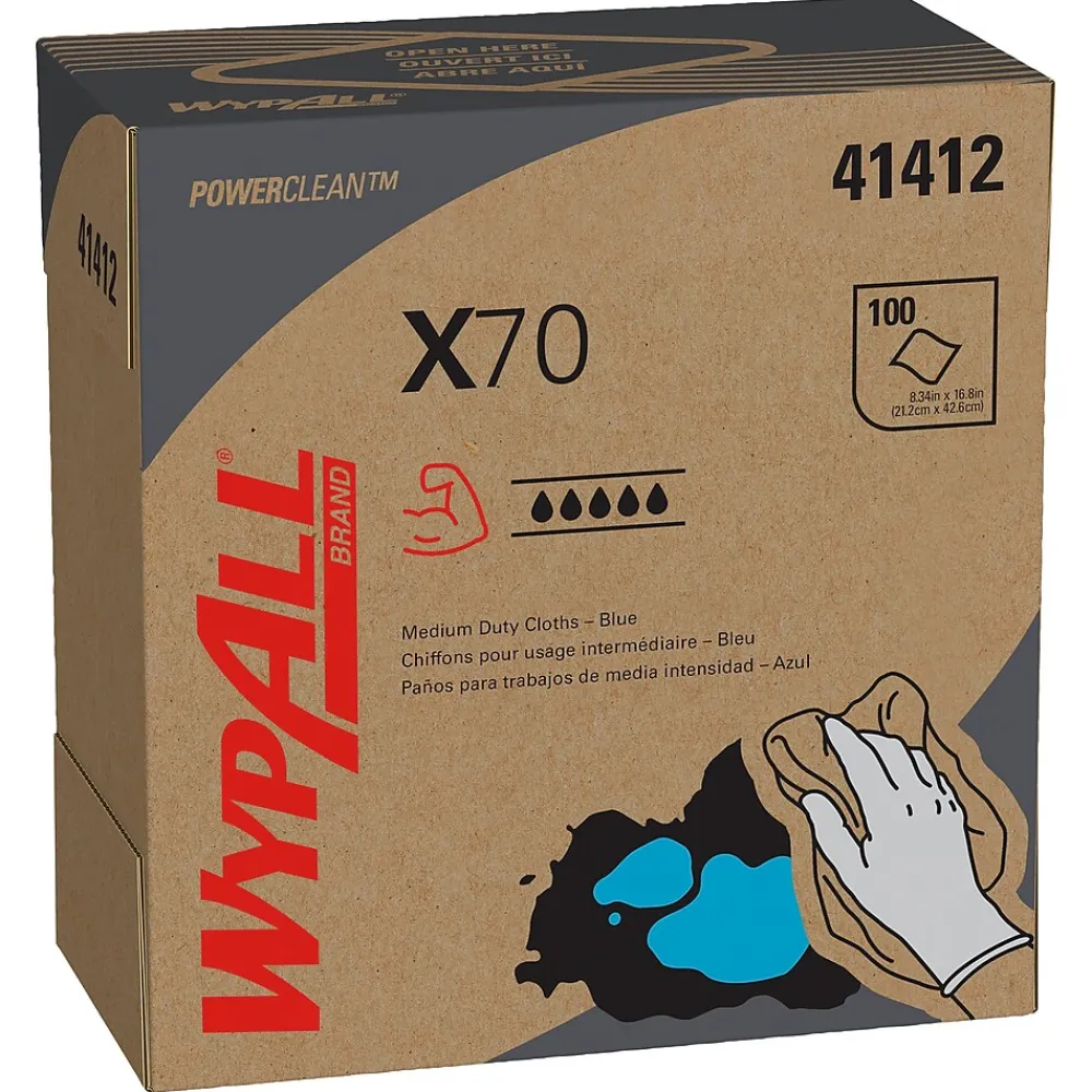 WypAll PowerClean X70 Cloths, 8.34" x 16.8", Blue, 100 Sheets/Box, 10 Boxes/Carton (41412)