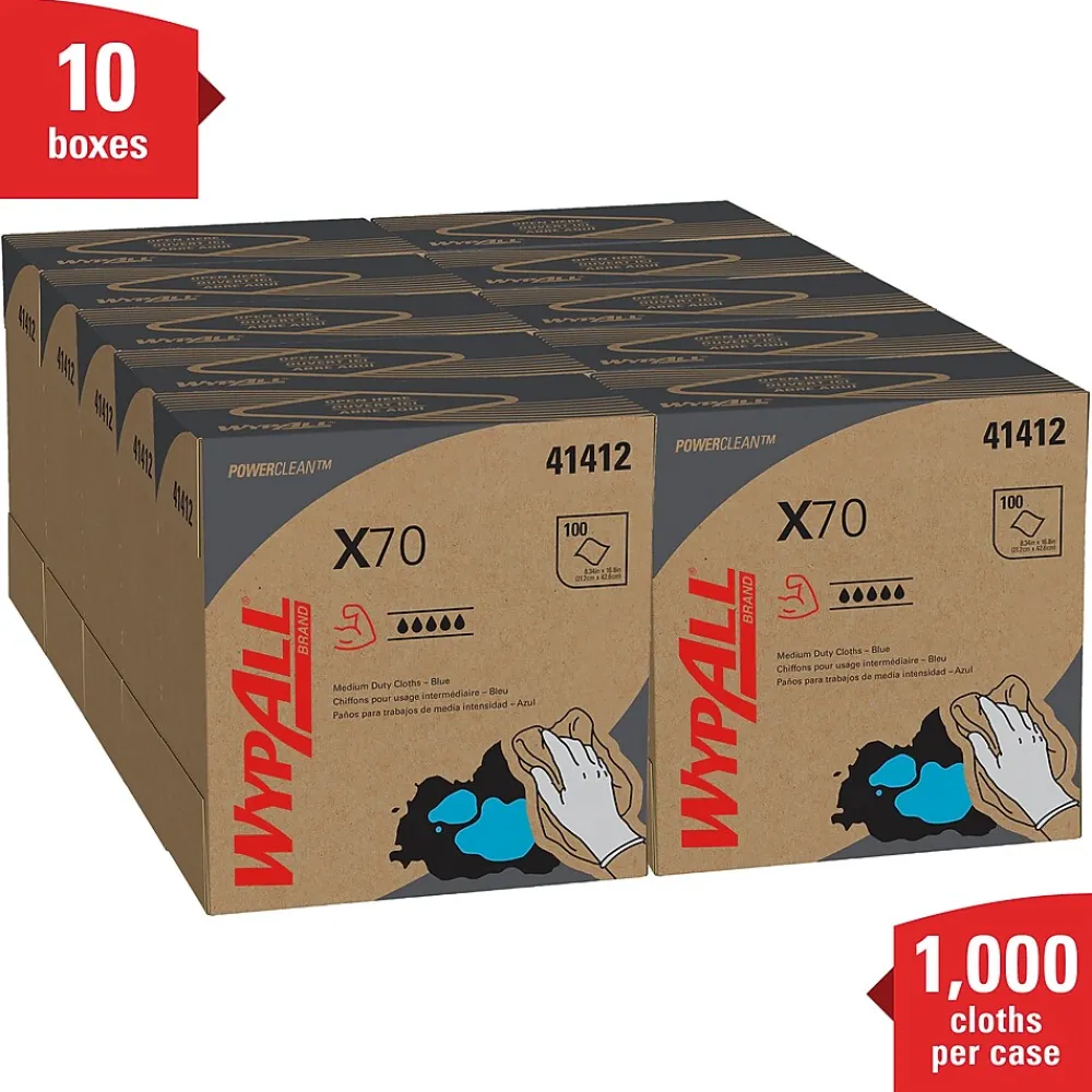 WypAll PowerClean X70 Cloths, 8.34" x 16.8", Blue, 100 Sheets/Box, 10 Boxes/Carton (41412)