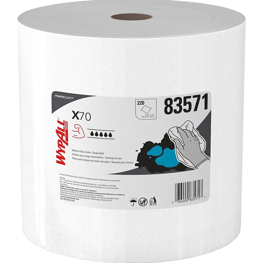 WypAll PowerClean X70 Cloths, 9.75" x 13", White, 220 Sheets/Roll, 3 Rolls/Carton (83571)