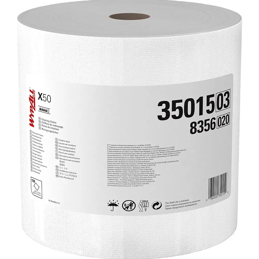 WypAll X50 Polyester Cleaning Wipers, 13.4" x 9.8", White, 1100 Sheets/Roll (35015)